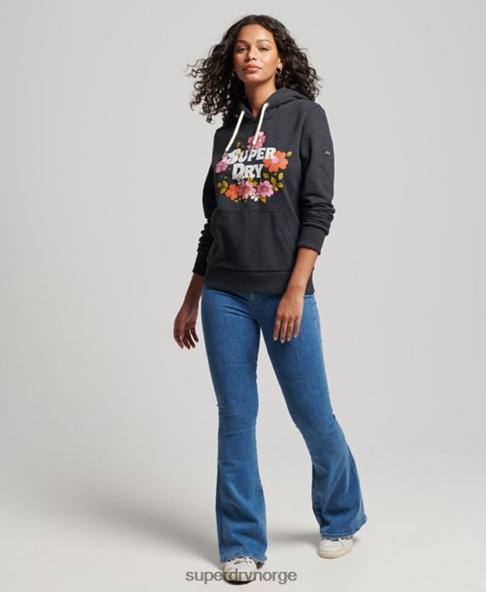 Superdry svart klær 86P46D3461 vintage hettegenser med blomsterskript kvinner