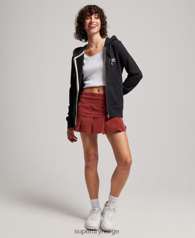 Superdry svart klær 86P46D3464 vintage logo brodert hettegenser med glidelås kvinner