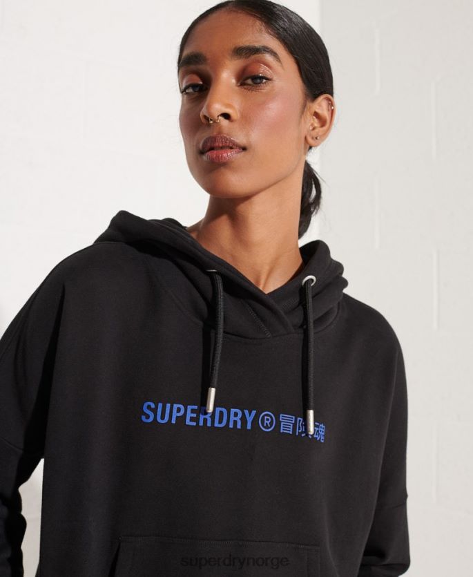 Superdry svart klær 86P46D3470 cooperate logo crop hettegenser kvinner