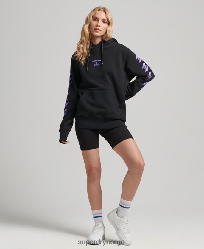 Superdry svart klær 86P46D3491 kode halvtone logo oversized hettegenser kvinner
