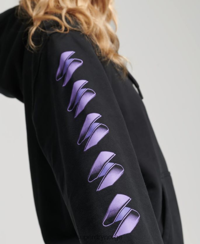 Superdry svart klær 86P46D3491 kode halvtone logo oversized hettegenser kvinner