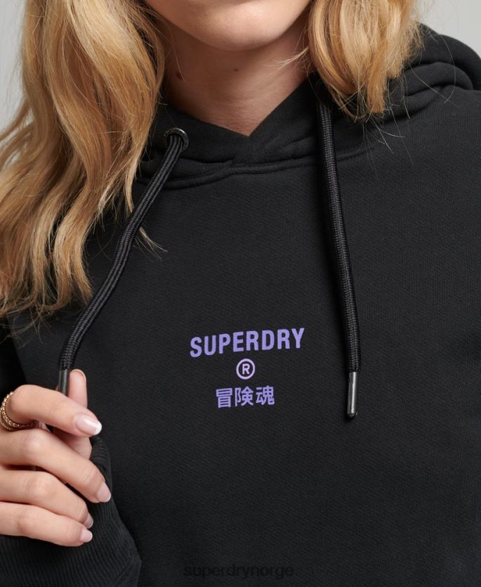 Superdry svart klær 86P46D3491 kode halvtone logo oversized hettegenser kvinner