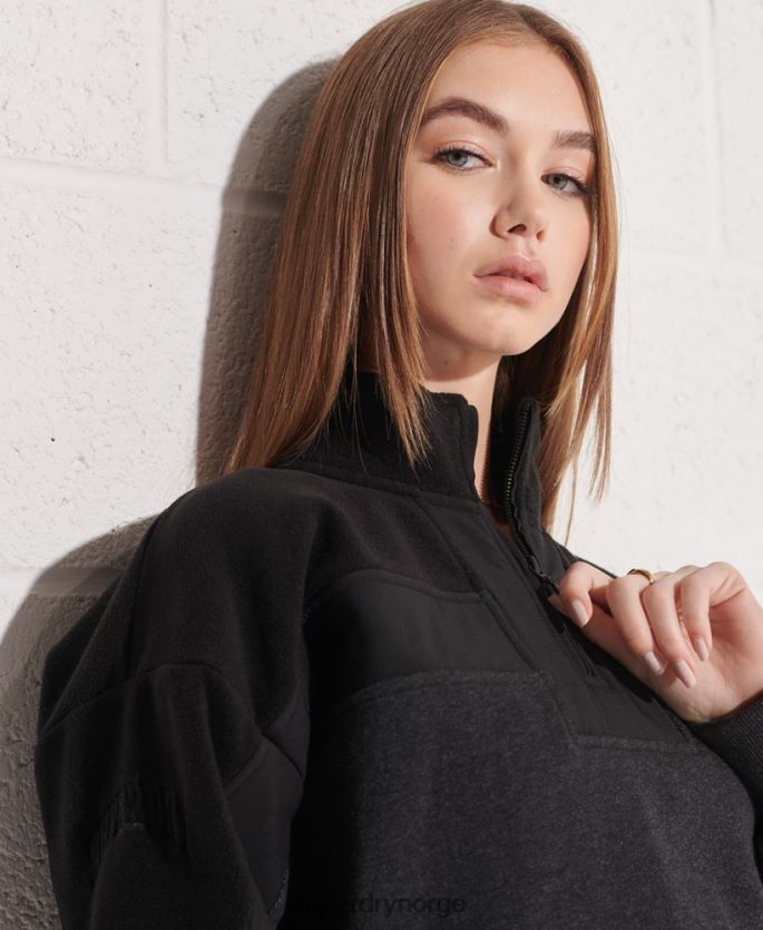Superdry svart klær 86P46D3492 sportstyle dolman genser med 1/4 glidelås kvinner