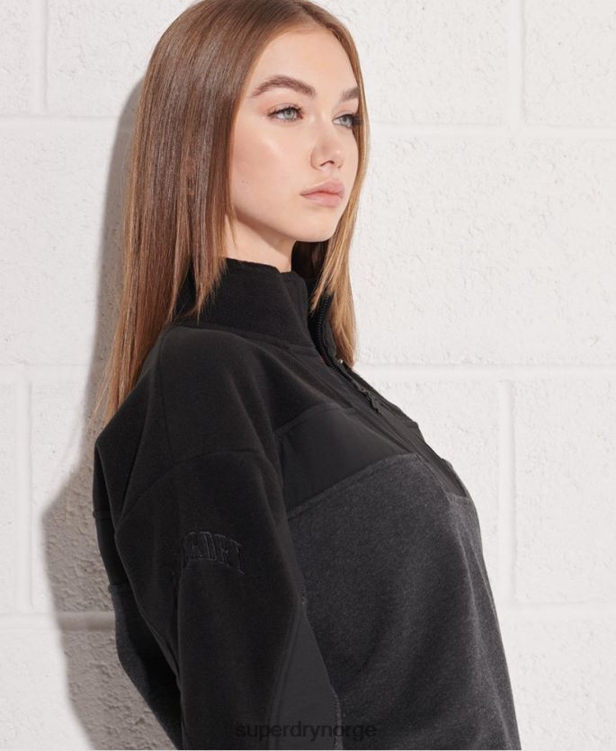 Superdry svart klær 86P46D3492 sportstyle dolman genser med 1/4 glidelås kvinner