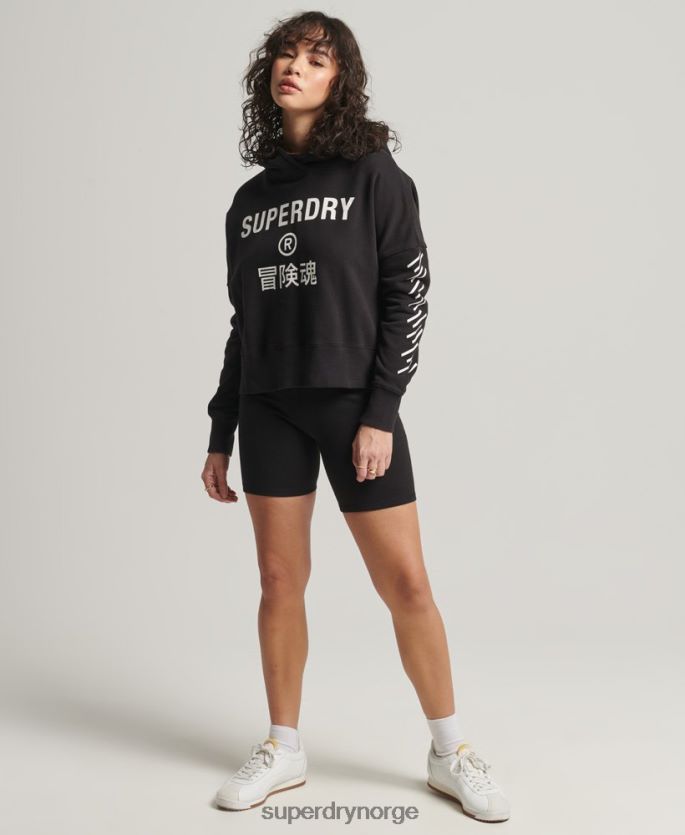 Superdry svart klær 86P46D3493 sport crop box hettegenser kvinner