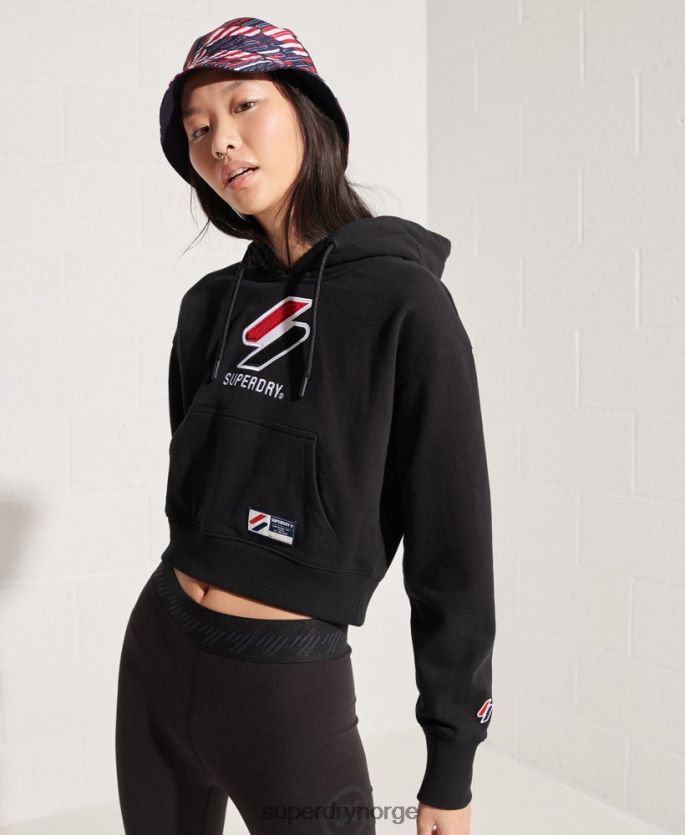 Superdry svart klær 86P46D3496 sportstyle klassisk boksy hettegenser kvinner