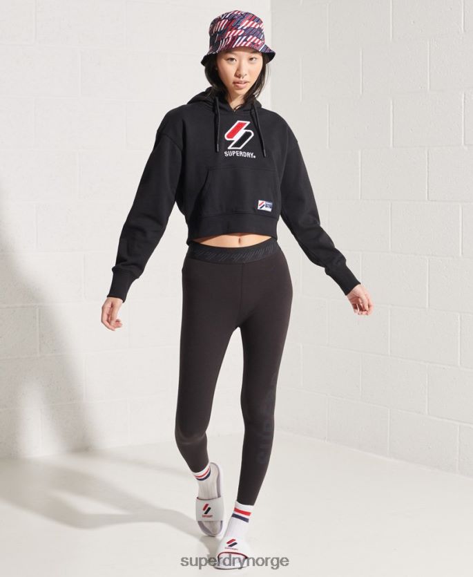 Superdry svart klær 86P46D3496 sportstyle klassisk boksy hettegenser kvinner