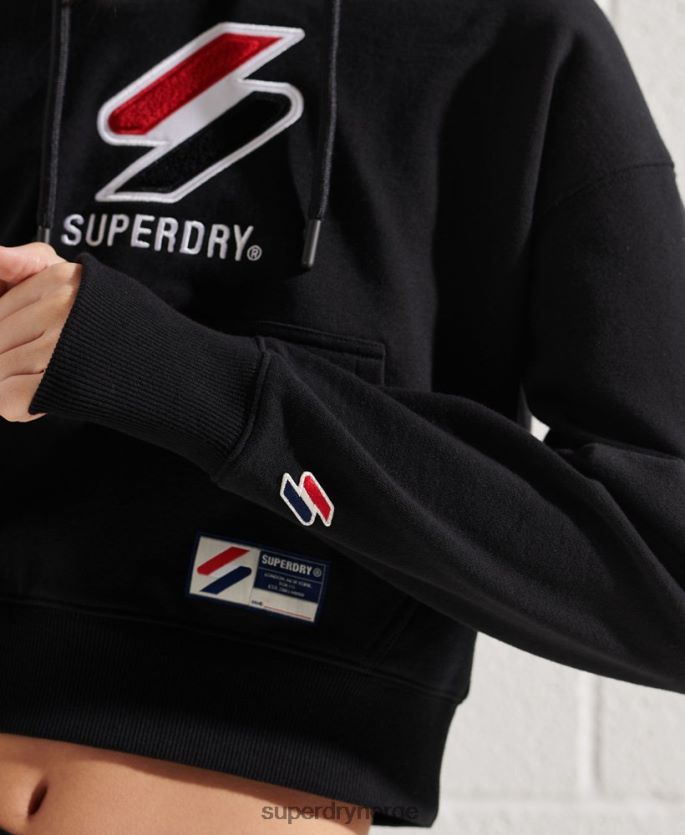 Superdry svart klær 86P46D3496 sportstyle klassisk boksy hettegenser kvinner