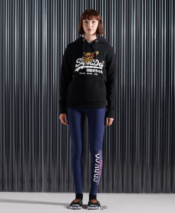 Superdry svart klær 86P46D3503 vintage logo nyc foto hettegenser kvinner
