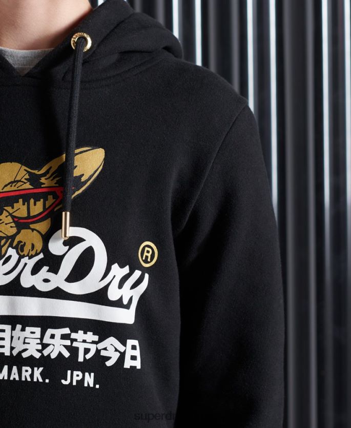 Superdry svart klær 86P46D3503 vintage logo nyc foto hettegenser kvinner