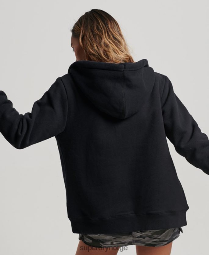 Superdry svart klær 86P46D5741 essensiell borg-fôret hettegenser med glidelås kvinner