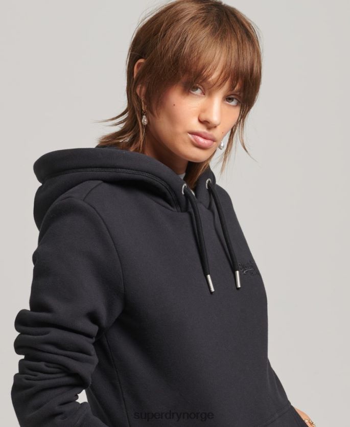 Superdry svart klær 86P46D5766 essensiell logo-hettegenser i økologisk bomull kvinner