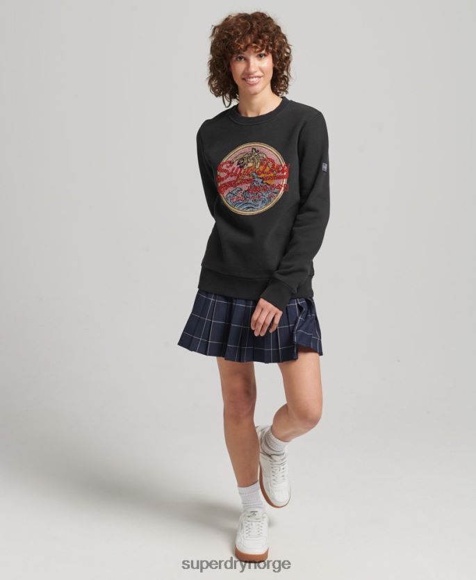 Superdry svart klær 86P46D5772 vintage logo narrativ rhinestone crew sweatshirt kvinner