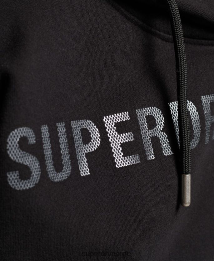 Superdry svart klær 86P46D5780 uavhengig hettegenser med logofolie kvinner