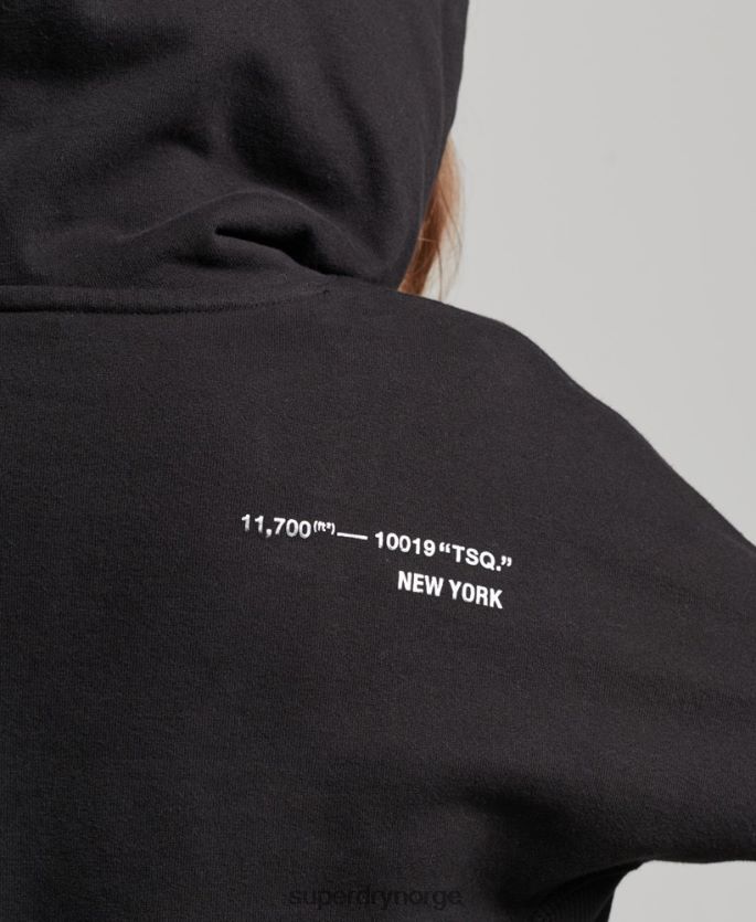 Superdry svart klær 86P46D5780 uavhengig hettegenser med logofolie kvinner