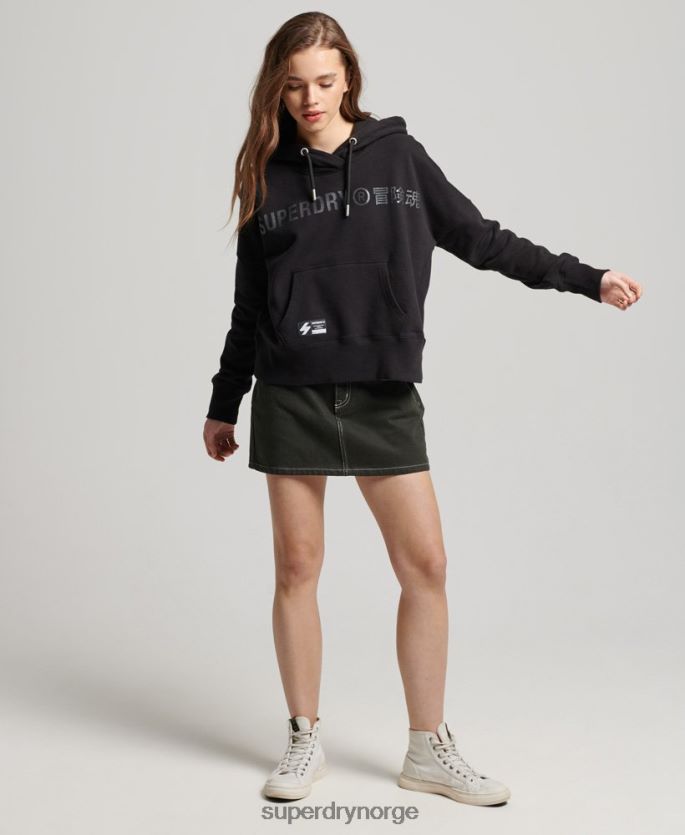 Superdry svart klær 86P46D5780 uavhengig hettegenser med logofolie kvinner