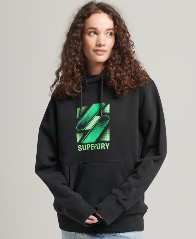 Superdry svart klær 86P46D5791 kode halvtone logo oversized hettegenser kvinner