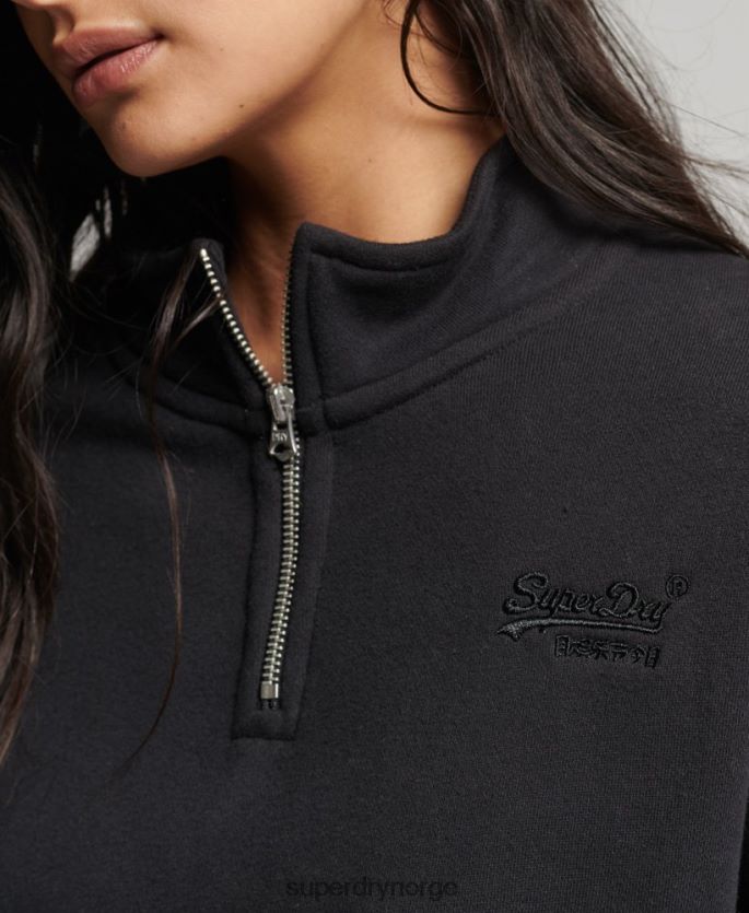 Superdry svart klær 86P46D5794 Henley sweatshirt med vintage logo i økologisk bomull kvinner