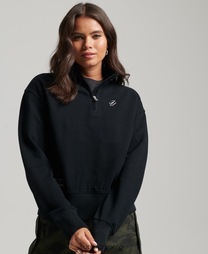 Superdry svart klær 86P46D5840 viktig genser med halv glidelås med logo kvinner