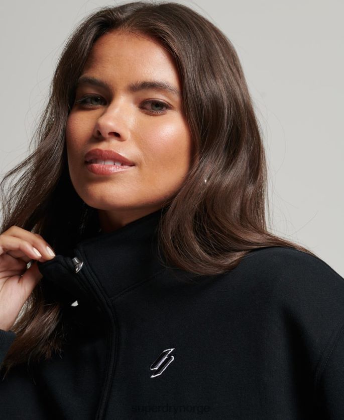 Superdry svart klær 86P46D5840 viktig genser med halv glidelås med logo kvinner