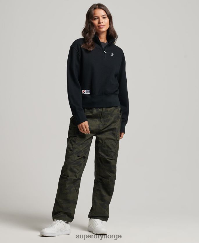 Superdry svart klær 86P46D5840 viktig genser med halv glidelås med logo kvinner
