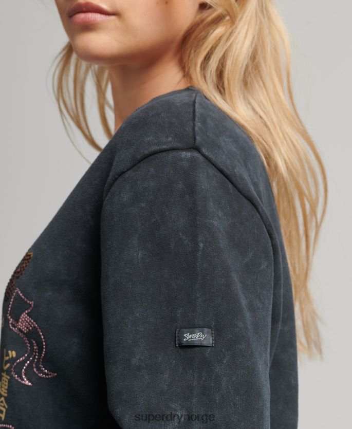 Superdry svart klær 86P46D5850 brand mark metal crew sweatshirt kvinner