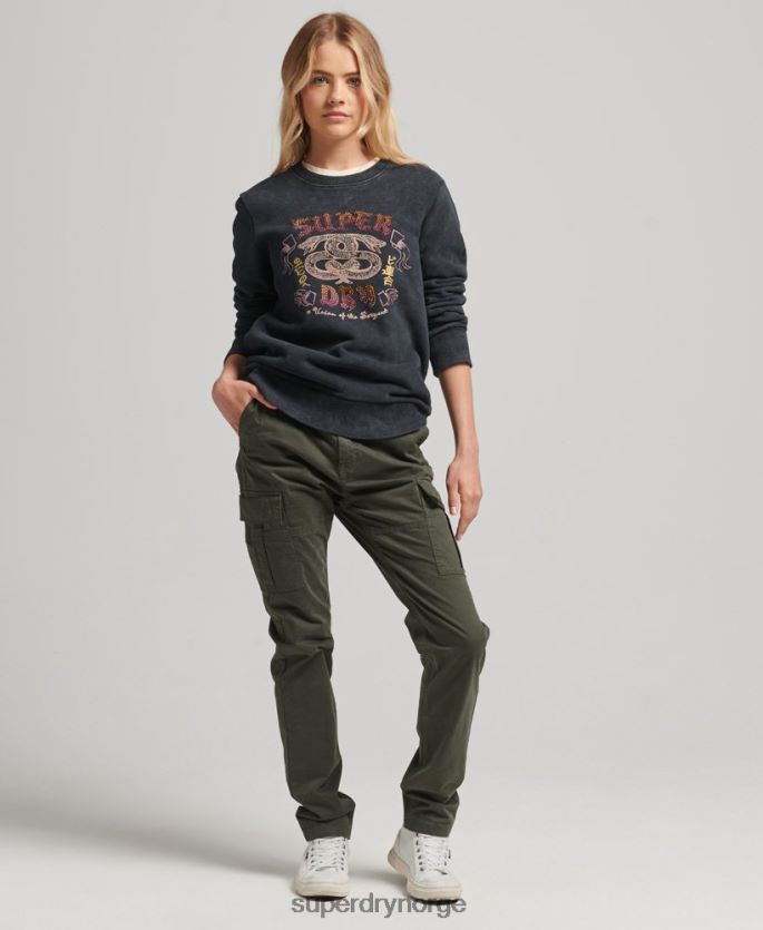 Superdry svart klær 86P46D5850 brand mark metal crew sweatshirt kvinner
