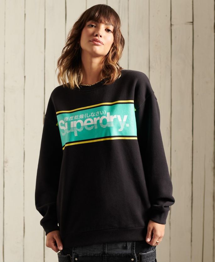 Superdry svart klær 86P46D5858 core logo oversized crew sweatshirt kvinner