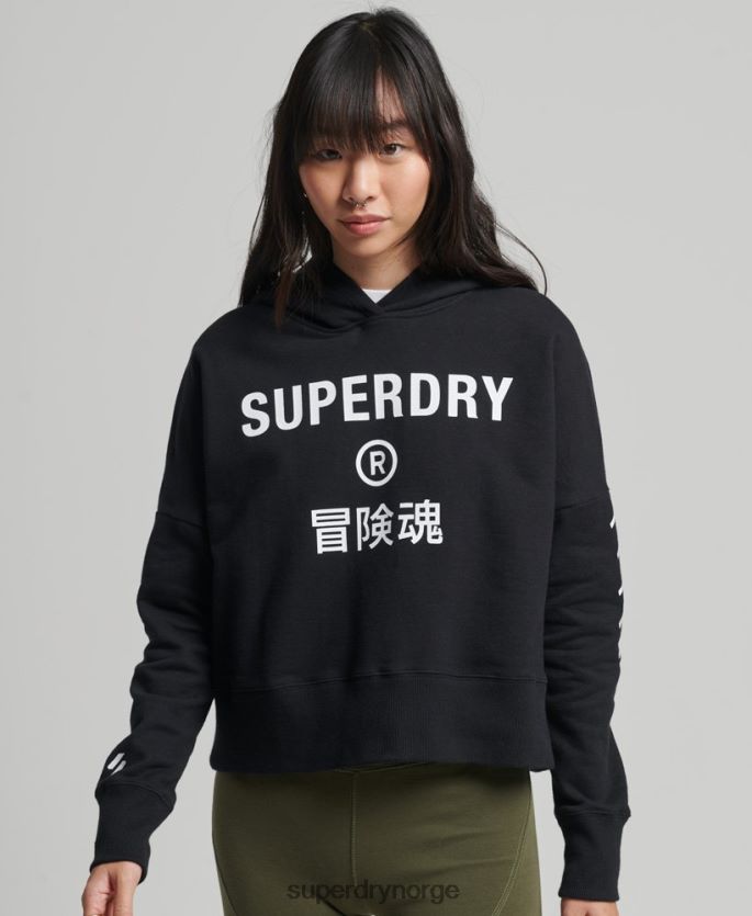 Superdry svart klær 86P46D5862 code core sport crop box hettegenser kvinner