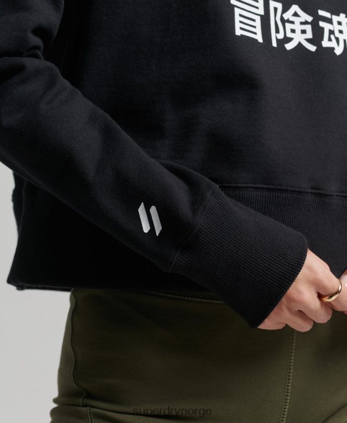 Superdry svart klær 86P46D5862 code core sport crop box hettegenser kvinner