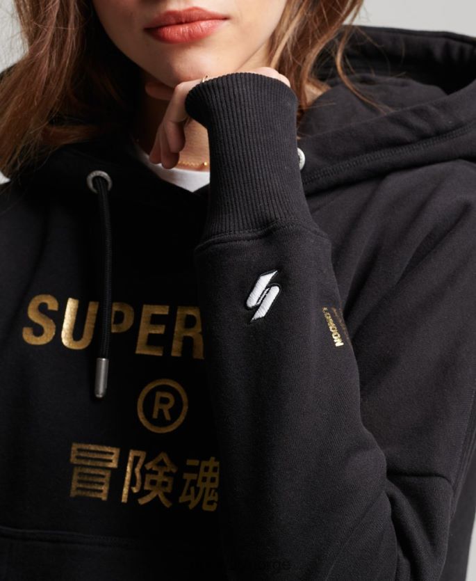 Superdry svart klær 86P46D5871 uavhengig hettegenser med logofolie kvinner