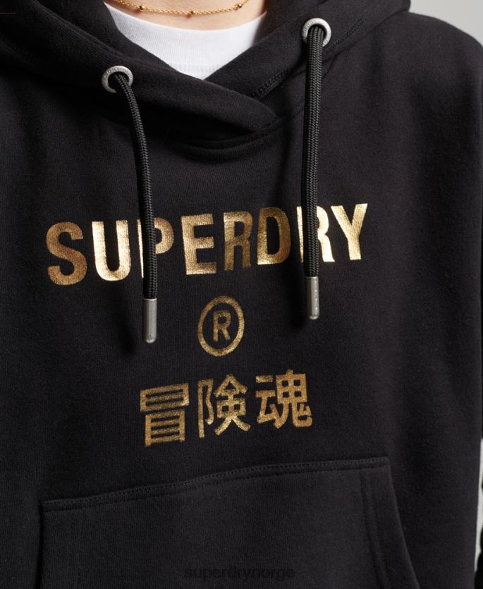 Superdry svart klær 86P46D5871 uavhengig hettegenser med logofolie kvinner