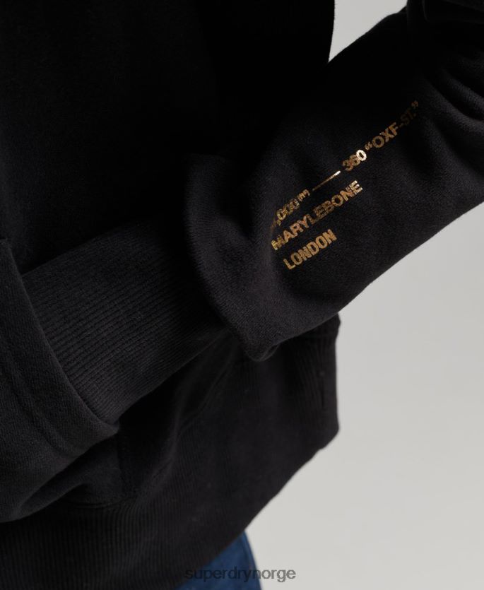 Superdry svart klær 86P46D5871 uavhengig hettegenser med logofolie kvinner