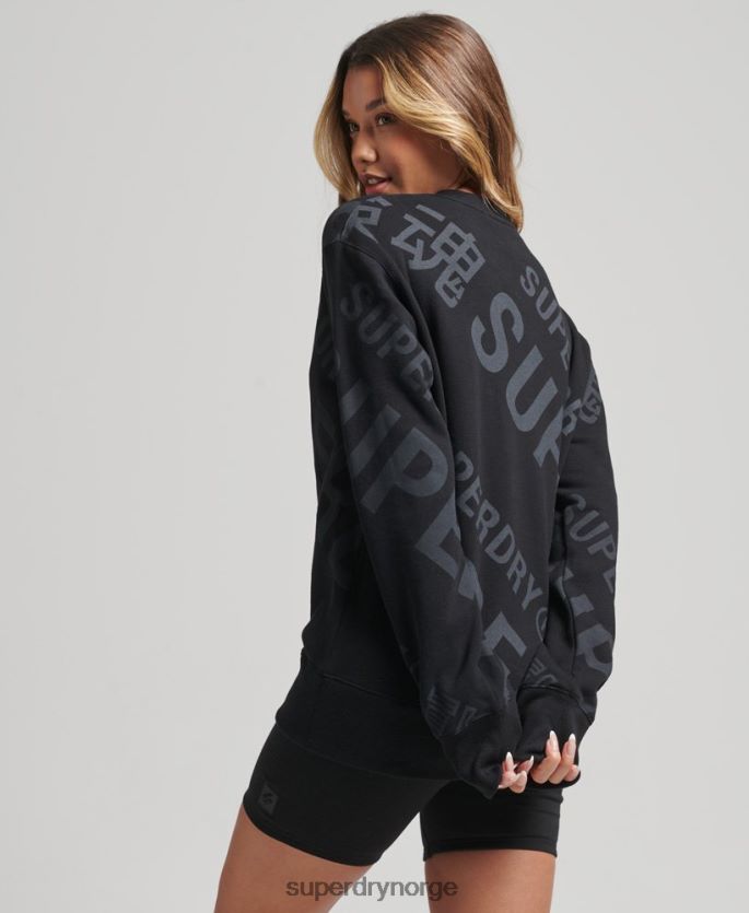 Superdry svart klær 86P46D5896 kjernelogo over hele lagets genser kvinner
