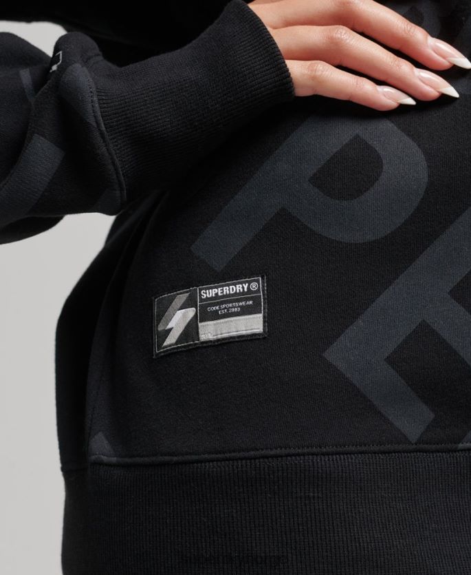 Superdry svart klær 86P46D5896 kjernelogo over hele lagets genser kvinner