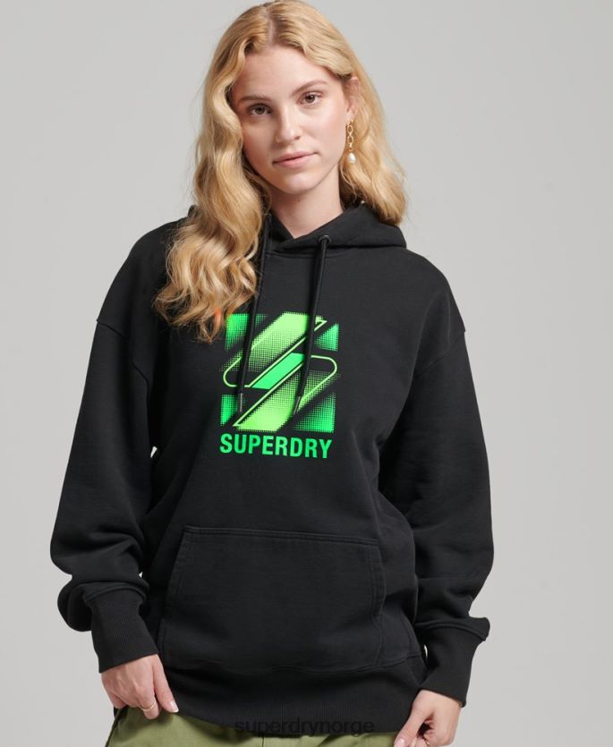 Superdry svart klær 86P46D5923 Half tone s logo oversized hettegenser kvinner