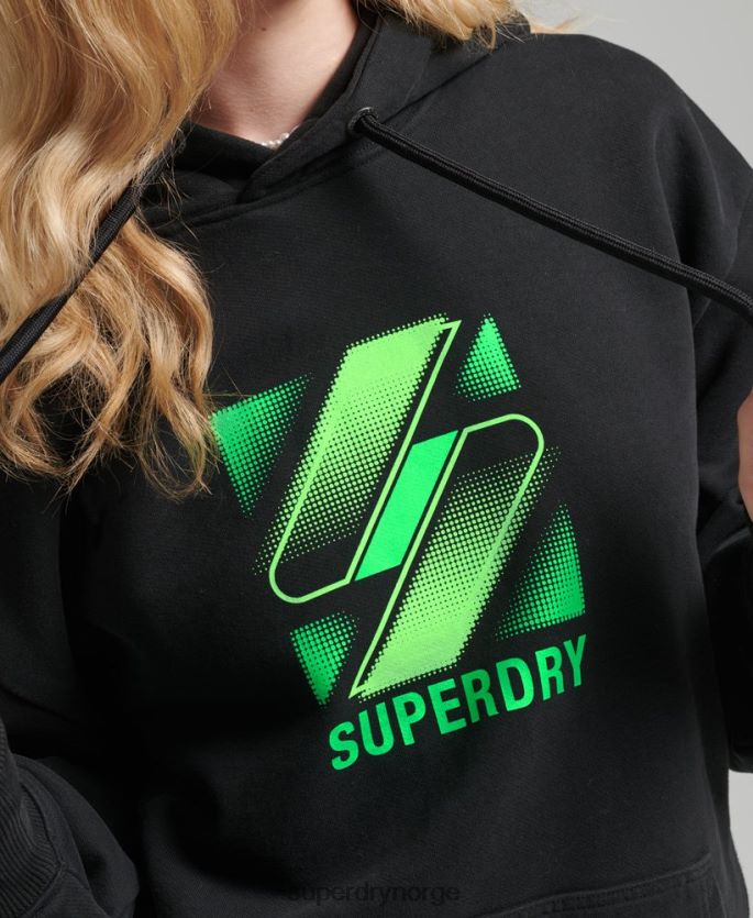 Superdry svart klær 86P46D5923 Half tone s logo oversized hettegenser kvinner
