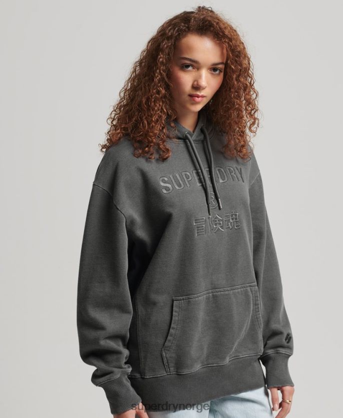 Superdry svart klær 86P46D5950 kode logo plaggfarge oversized hettegenser kvinner