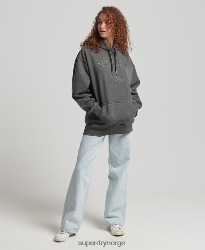 Superdry svart klær 86P46D5950 kode logo plaggfarge oversized hettegenser kvinner
