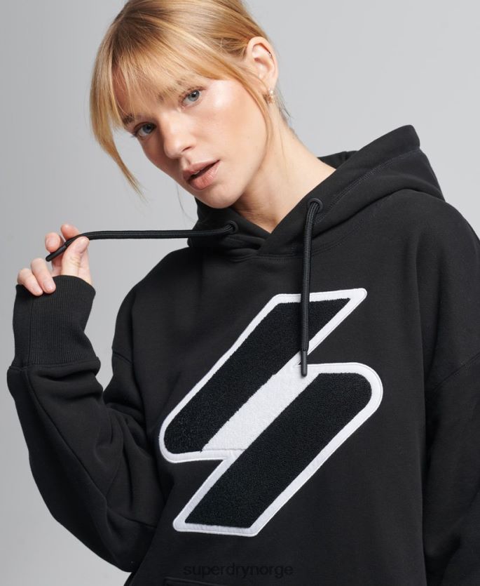 Superdry svart klær 86P46D5954 kode chenille oversized hettegenser kvinner