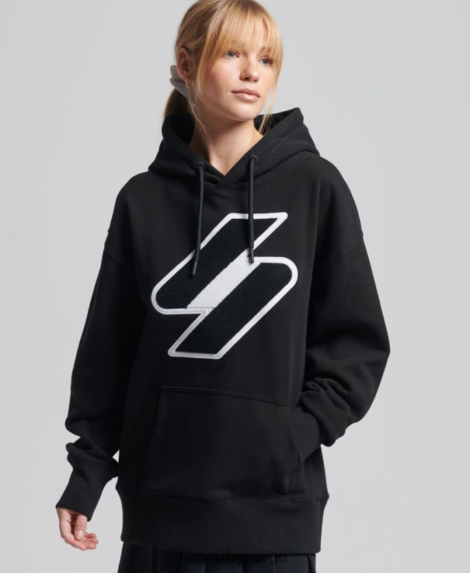 Superdry svart klær 86P46D5954 kode chenille oversized hettegenser kvinner