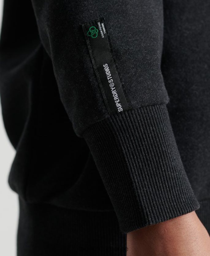 Superdry svart klær 86P46D5970 resirkulert micro top crew sweatshirt kvinner