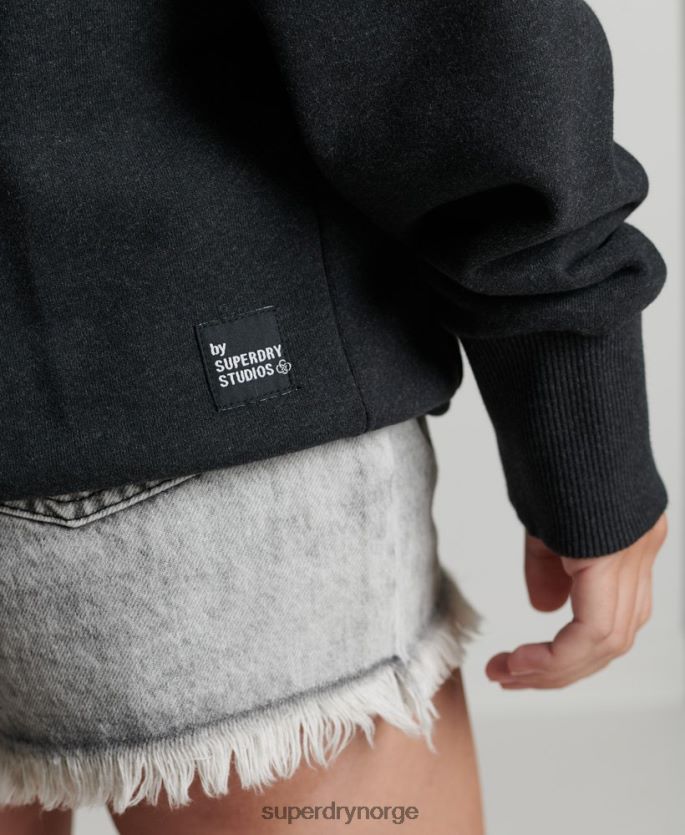 Superdry svart klær 86P46D5974 resirkulert micro side hettegenser kvinner