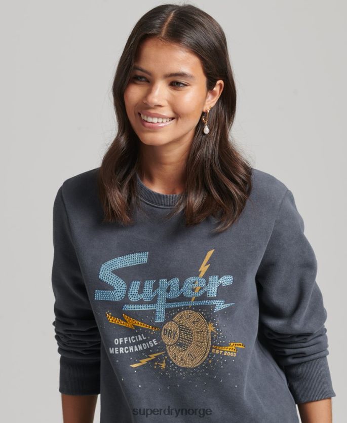 Superdry svart klær 86P46D6037 brand mark metal crew sweatshirt kvinner