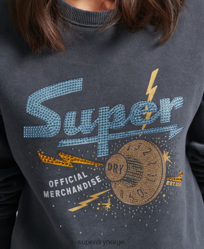 Superdry svart klær 86P46D6037 brand mark metal crew sweatshirt kvinner