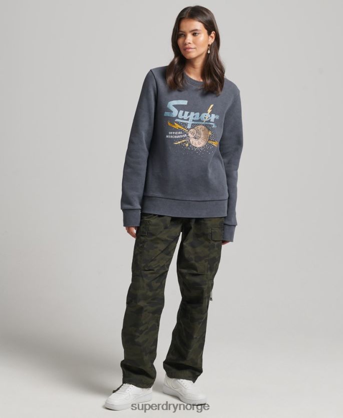 Superdry svart klær 86P46D6037 brand mark metal crew sweatshirt kvinner