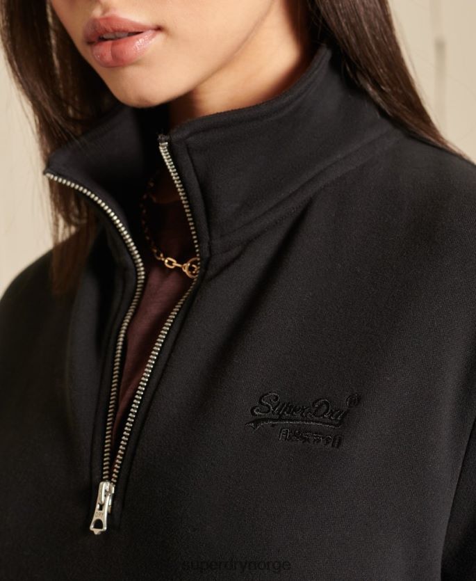 Superdry svart klær 86P46D6055 Henley sweatshirt med løs passform med brodert logo med glidelås kvinner