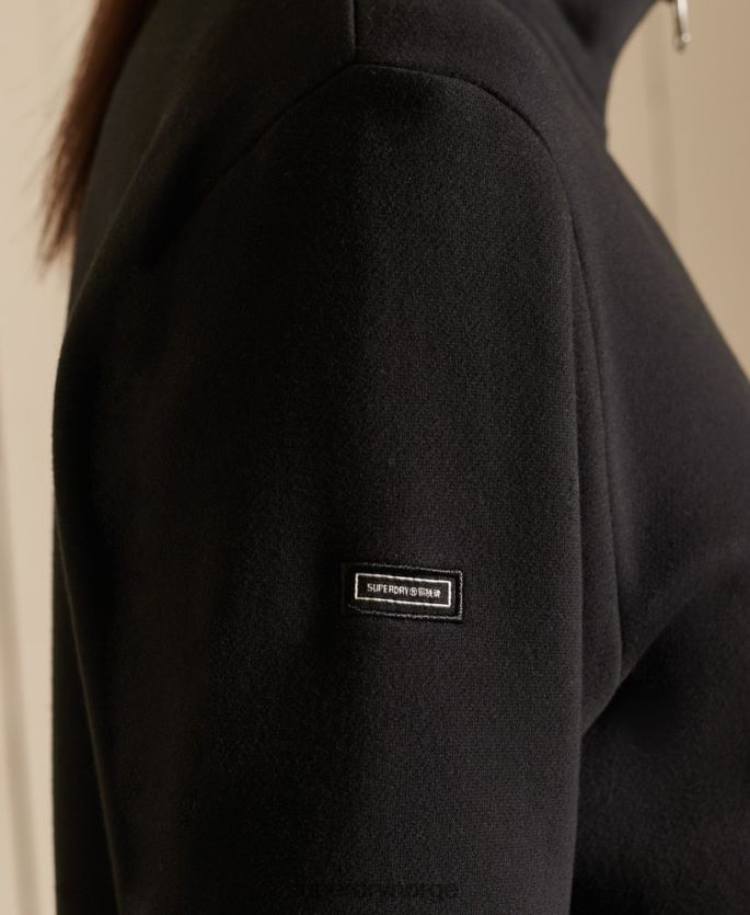 Superdry svart klær 86P46D6055 Henley sweatshirt med løs passform med brodert logo med glidelås kvinner