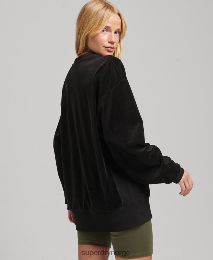 Superdry svart klær 86P46D6090 kode s logo velour overdimensjonert mannskap kvinner