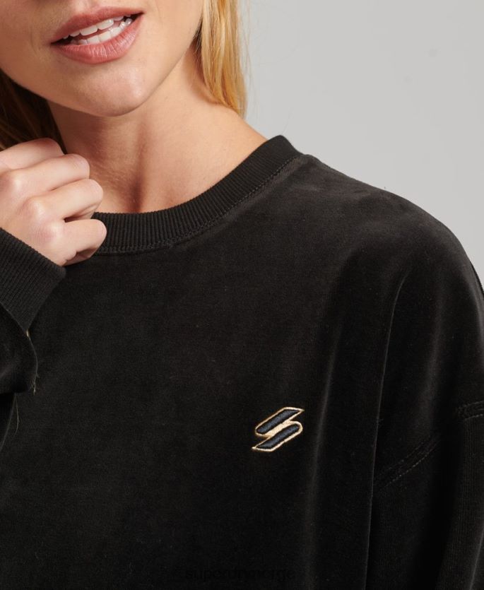 Superdry svart klær 86P46D6090 kode s logo velour overdimensjonert mannskap kvinner